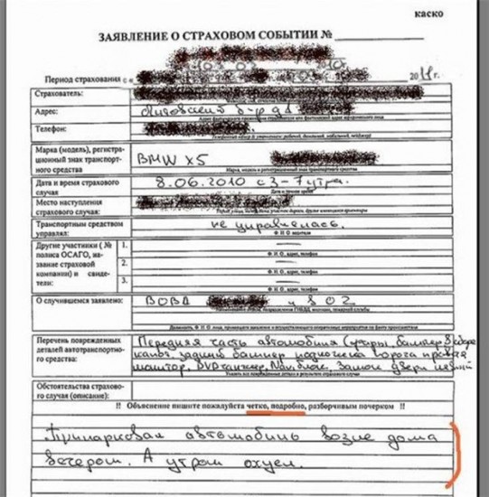 заява о страховом случае.