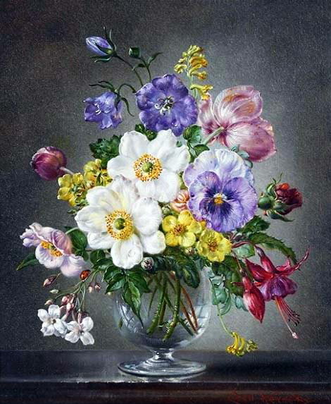 Spring Flowers in a Glass Vase