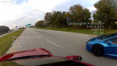 Tesla Model S P85D vs Lamborghini Aventador Race