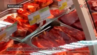 Антисанитария в магазине "Лента". Мыши едят мясо на прилавках.