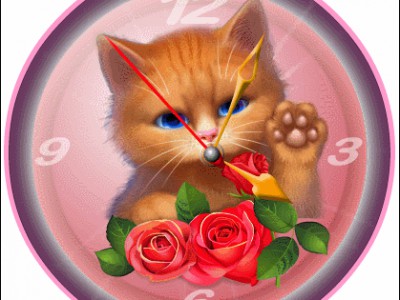 Флеш часы с котёнком для сайта.