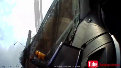 No look lane change causes car to crash hard into back of bus