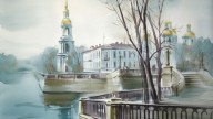Кузема. Никольский собор. Акварель