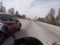 Merging Car Sends Motorcycle Into Tiny Gap