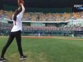 South Korean rhythmic gymnast Shin Soo-ji's first pitch