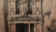 El_Khasnè,_Petra._Coloured_lithograph_by_Louis_Haghe_after_D_Wellcome_V0049425
